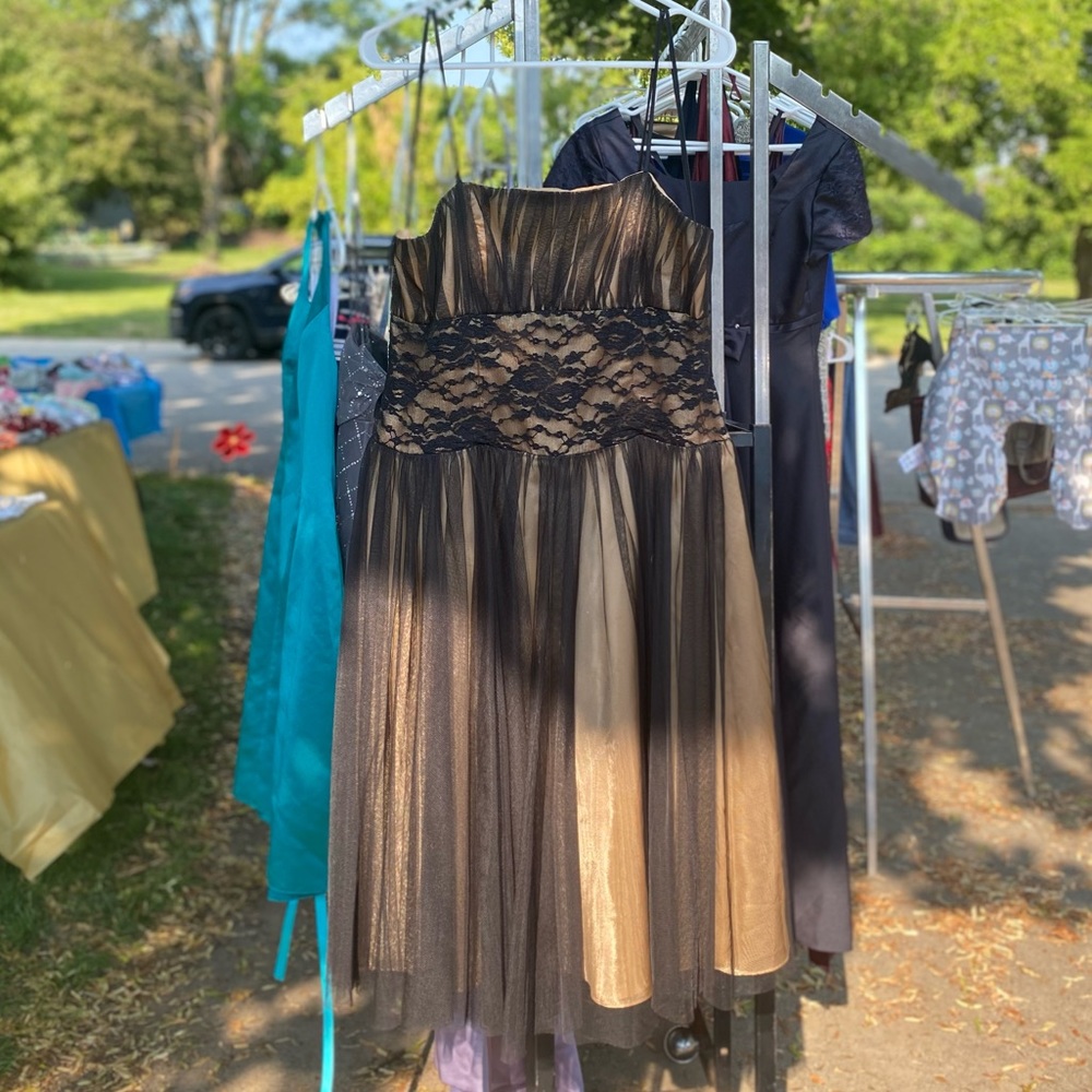 Another Thyme Vintage Y2K Black & Nude Lace Gown